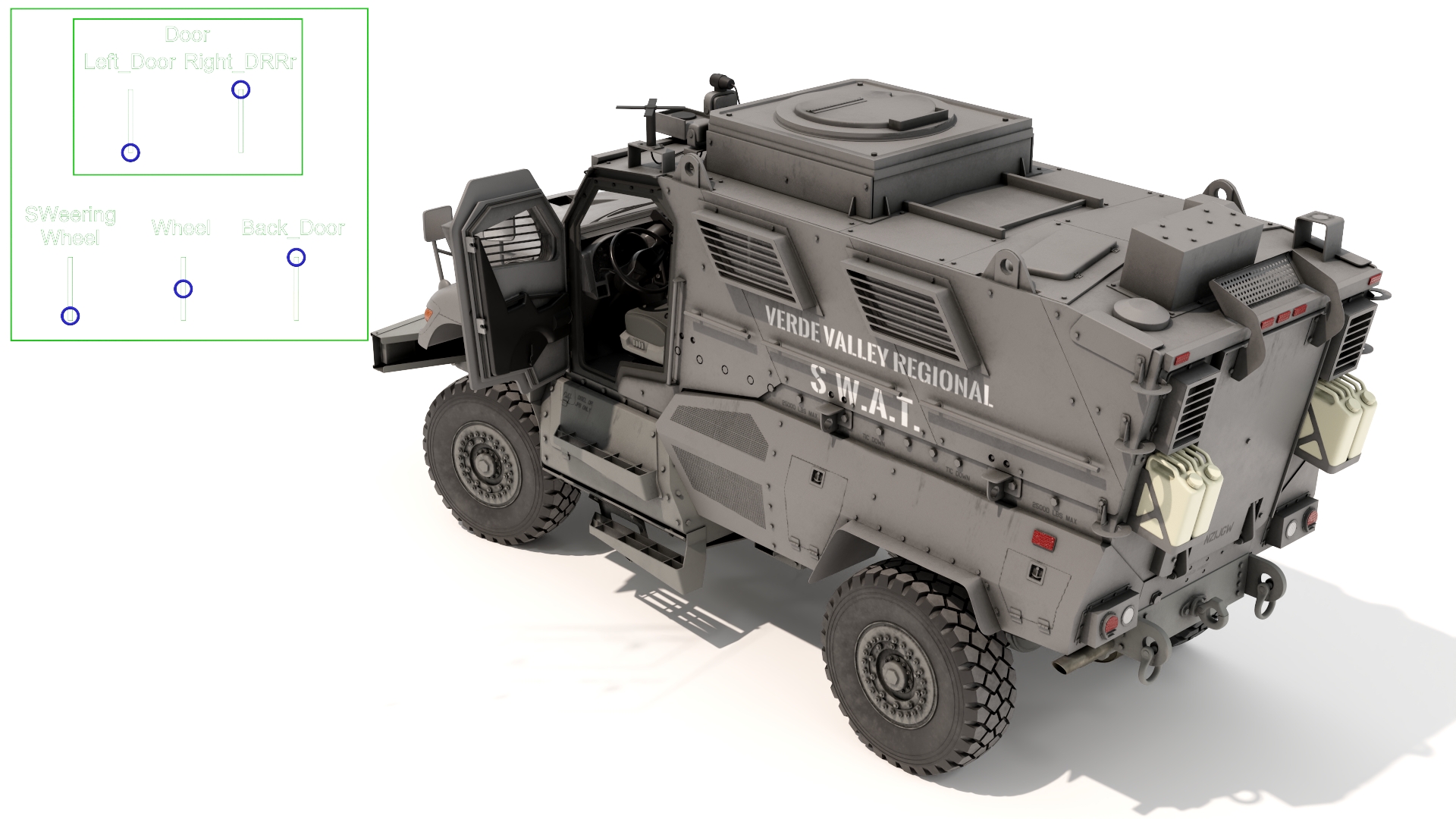3D Police SWAT Armored Vehicle Grey Rigged for Maya model