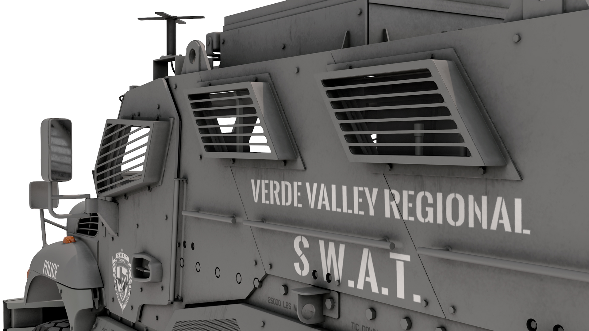 3D Police SWAT Armored Vehicle Grey Rigged for Maya model