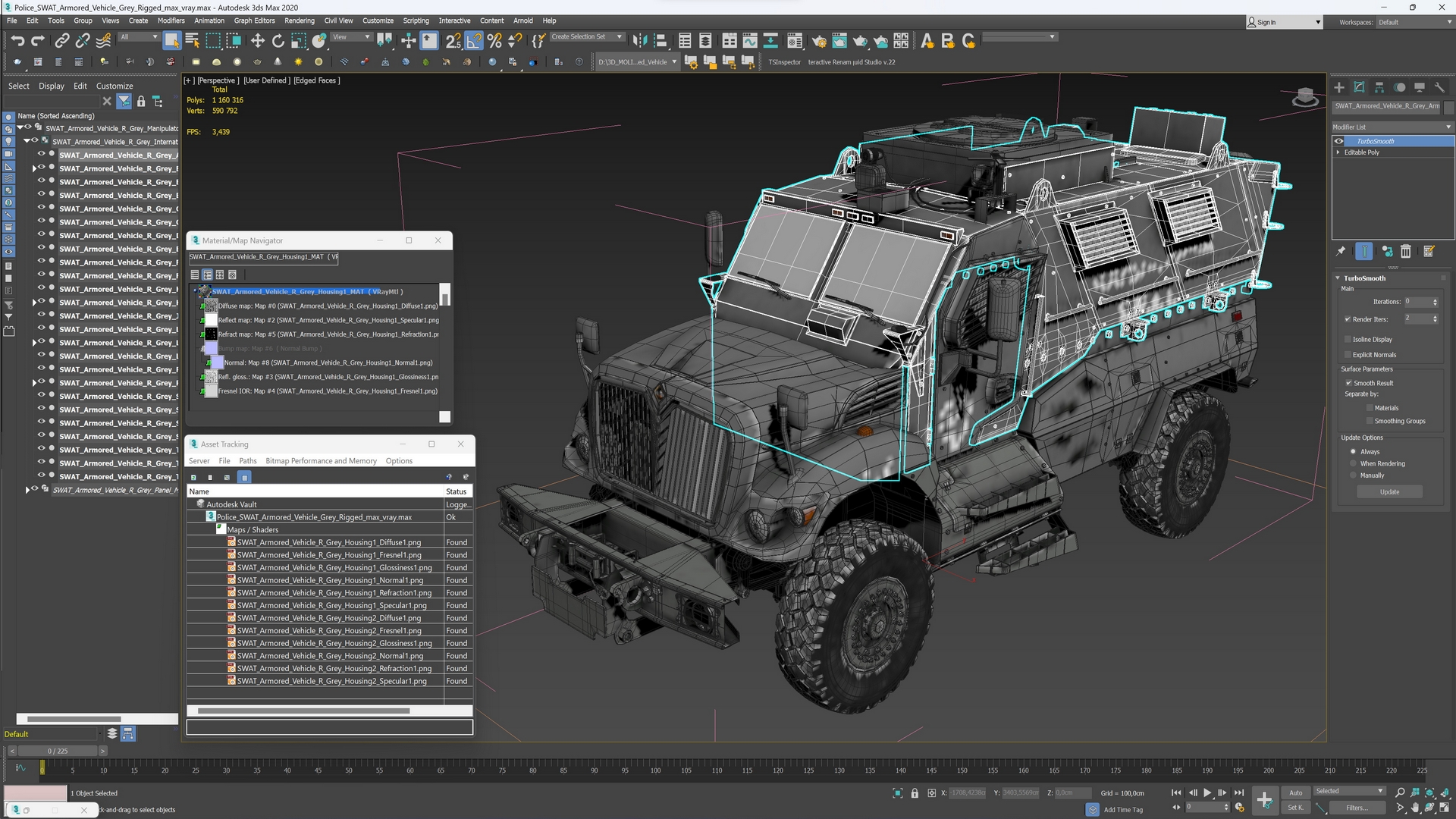 3D Police SWAT Armored Vehicle Grey Rigged for Maya model