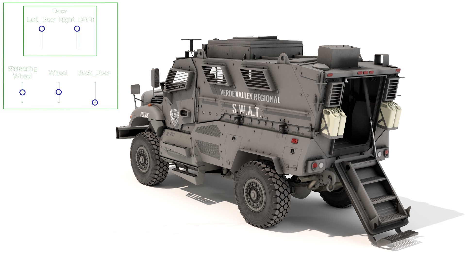 3D Police SWAT Armored Vehicle Grey Rigged for Maya model