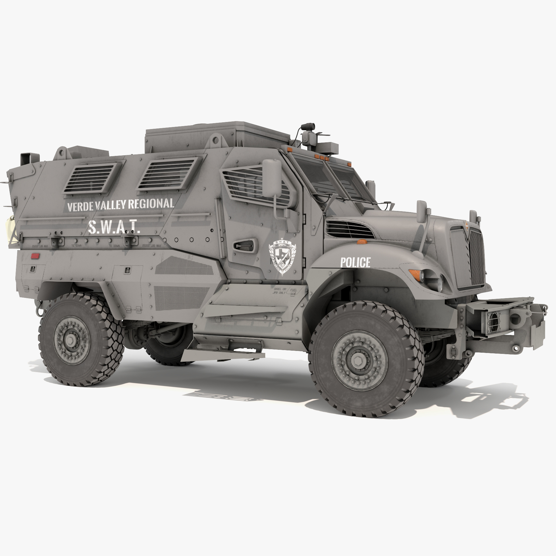 3D Police SWAT Armored Vehicle Grey Rigged for Maya model