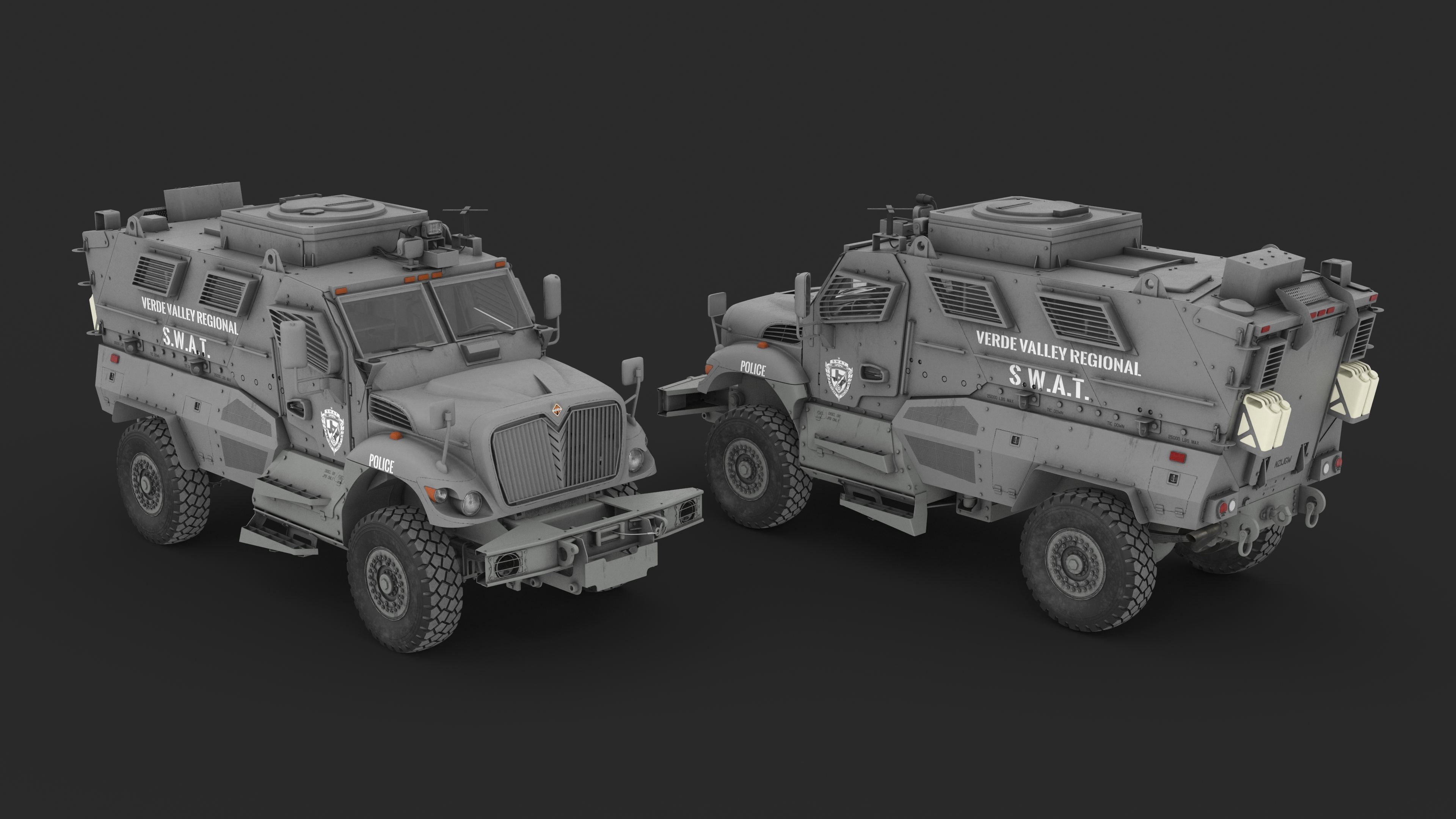 3D Police SWAT Armored Vehicle Grey Rigged for Maya model