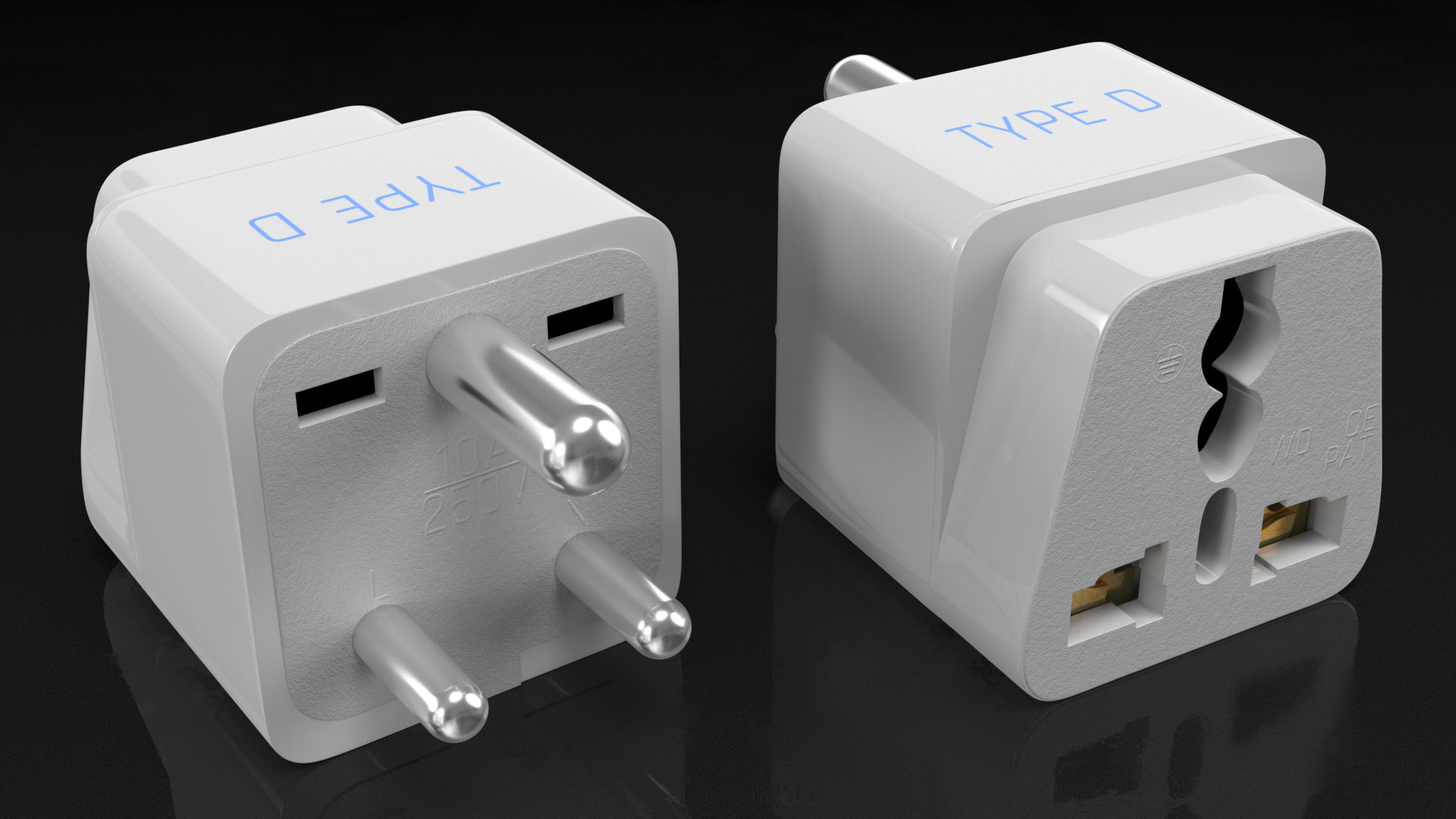 3D Type D Electrical Plug Adapter White