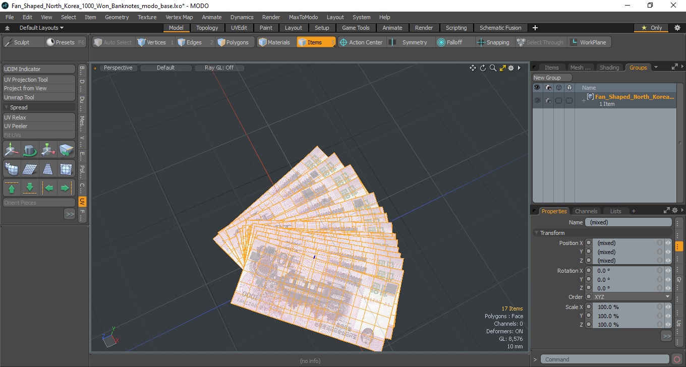 3D Fan Shaped North Korea 1000 Won Banknotes
