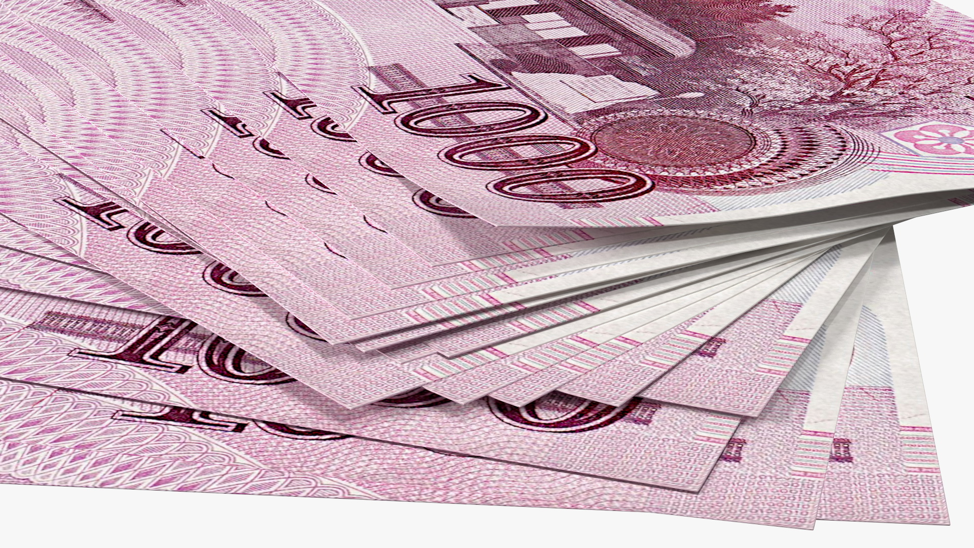 3D Fan Shaped North Korea 1000 Won Banknotes