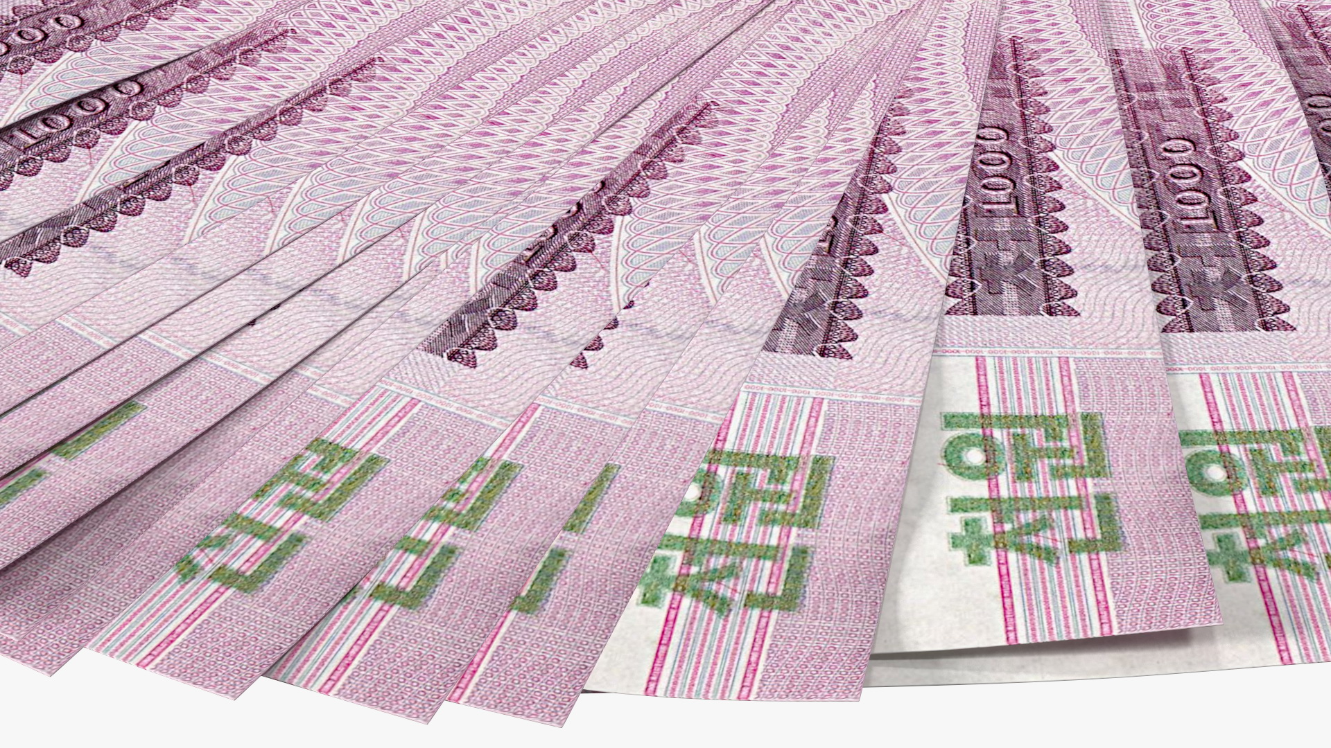 3D Fan Shaped North Korea 1000 Won Banknotes
