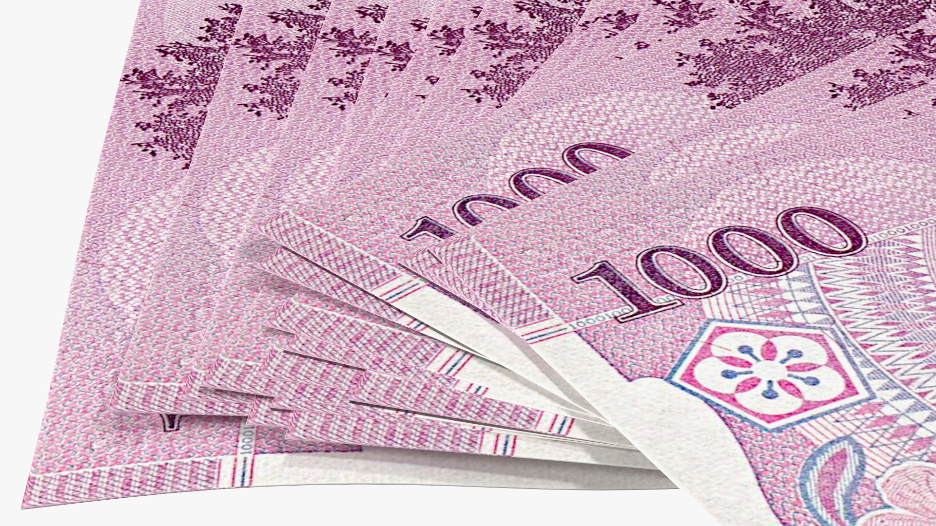 3D Fan Shaped North Korea 1000 Won Banknotes