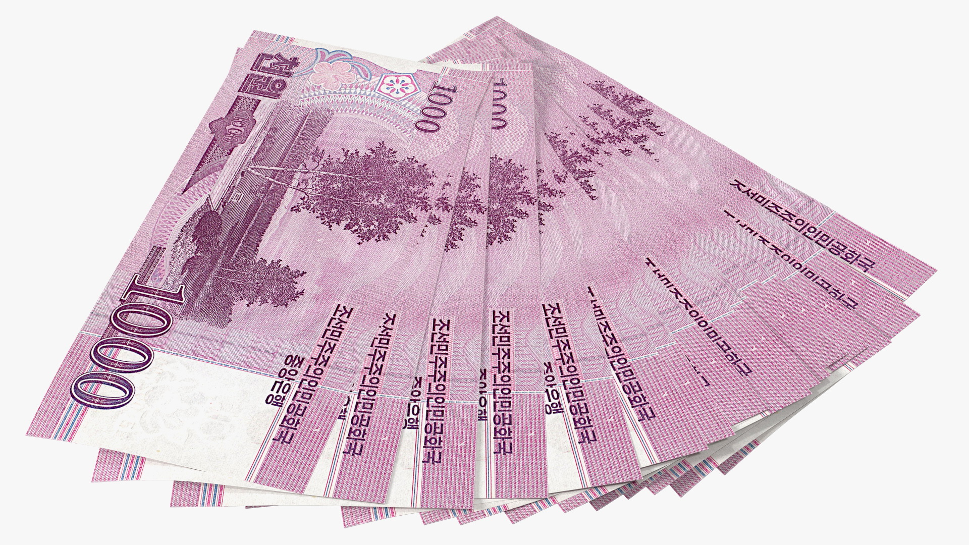 3D Fan Shaped North Korea 1000 Won Banknotes