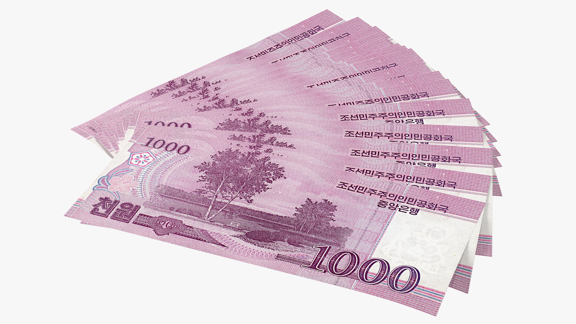3D Fan Shaped North Korea 1000 Won Banknotes