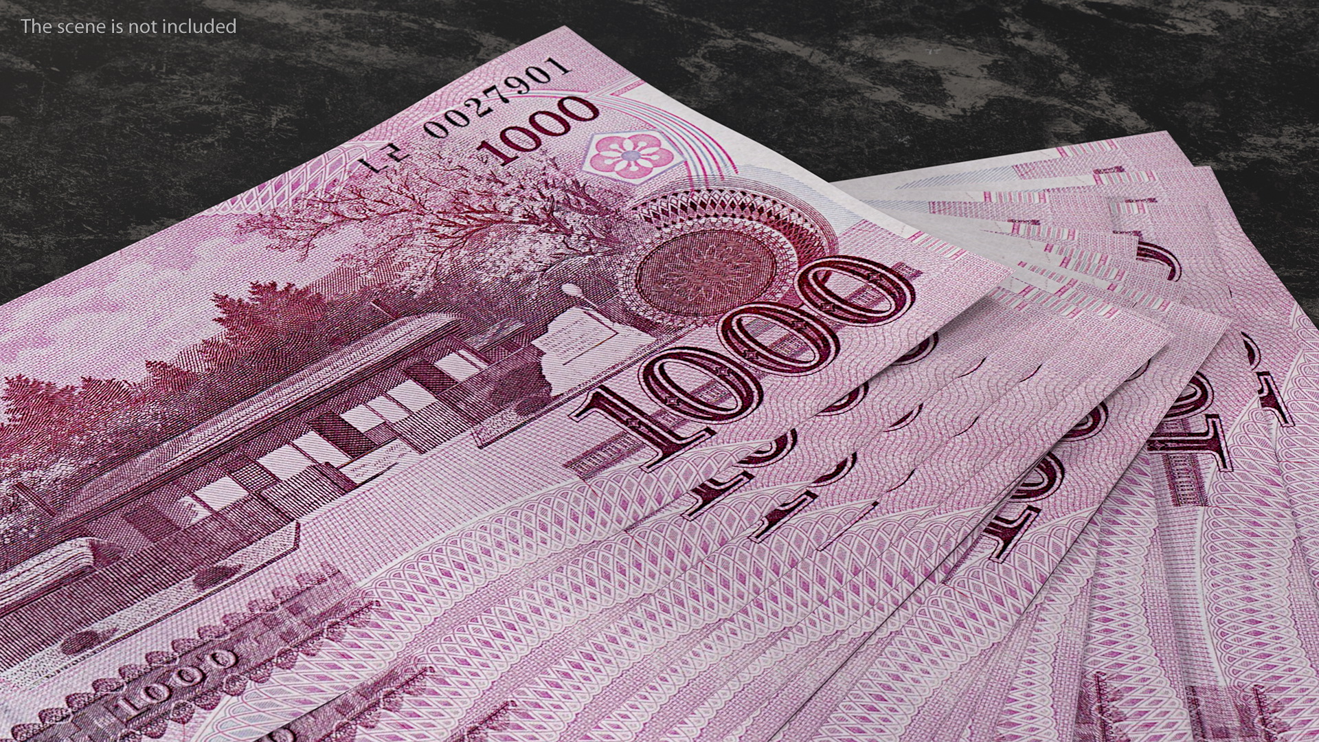 3D Fan Shaped North Korea 1000 Won Banknotes