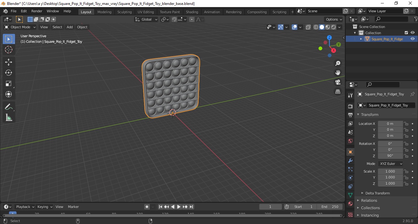 Square Pop It Fidget Toy 3D model