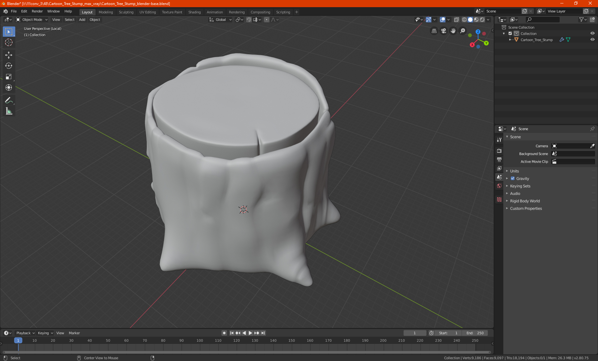 3D Cartoon Tree Stump model