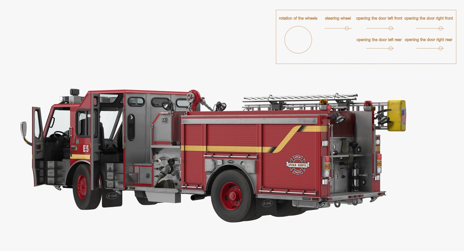 3D Fire Apparatus E One Quest Seattle Rigged