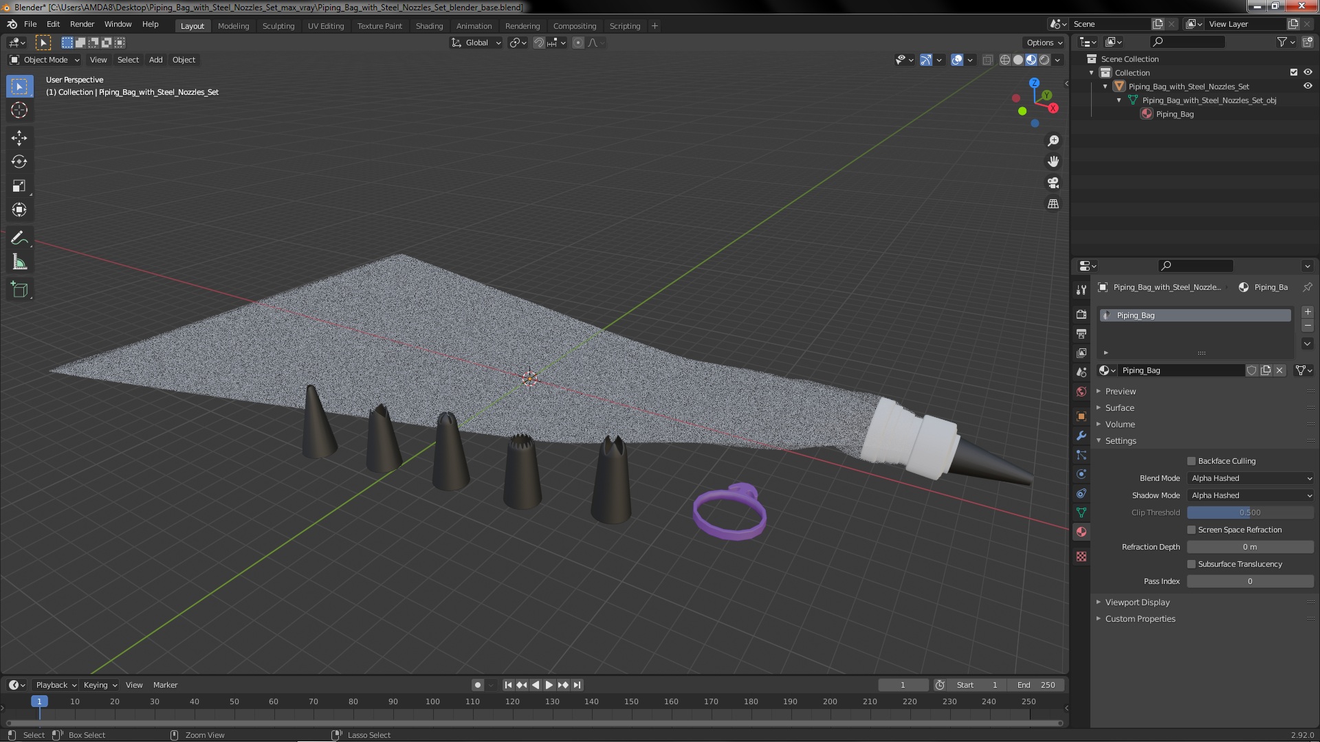 3D Piping Bag with Steel Nozzles Set model