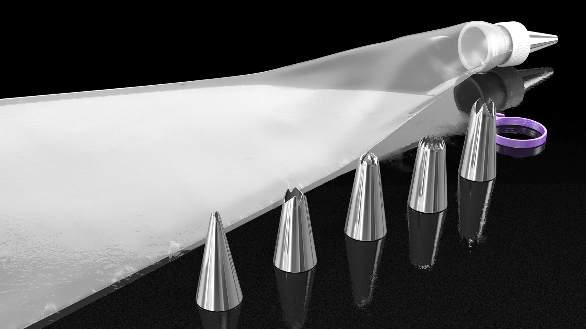 3D Piping Bag with Steel Nozzles Set model
