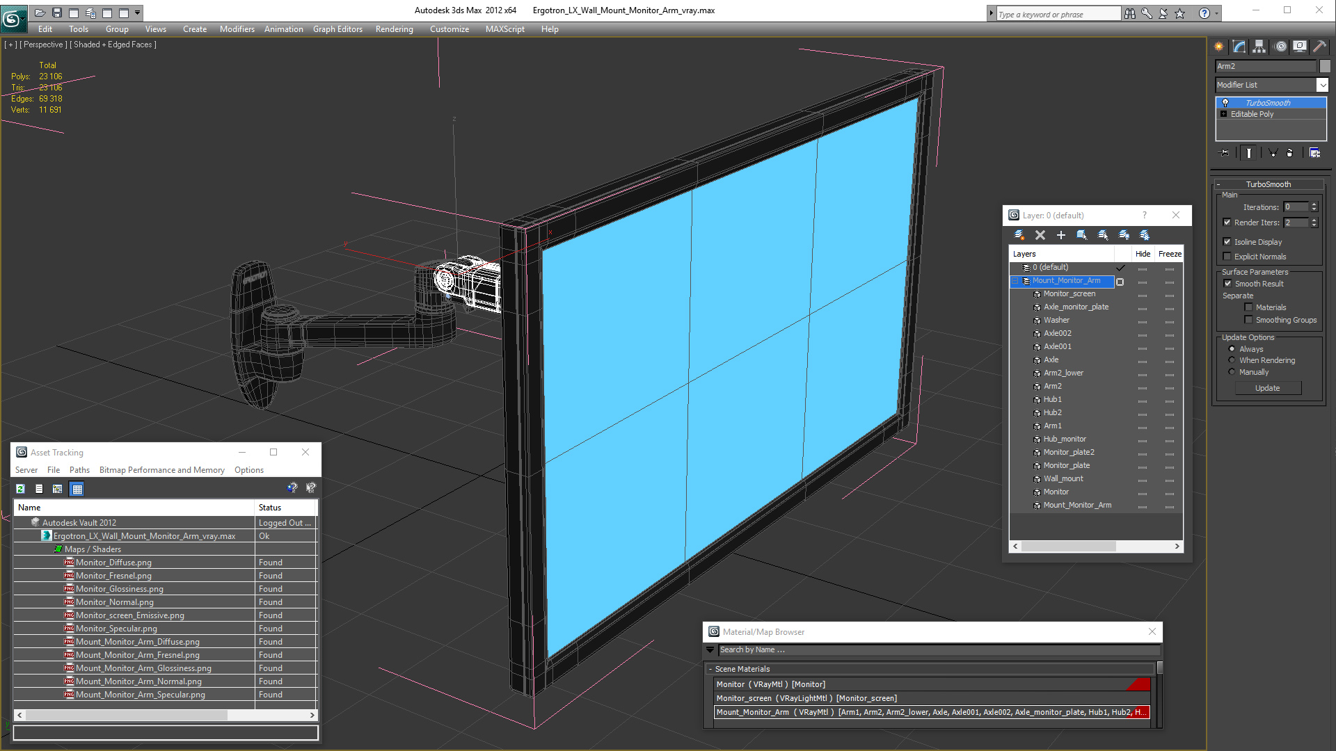 Ergotron LX Wall Mount Monitor Arm 3D model