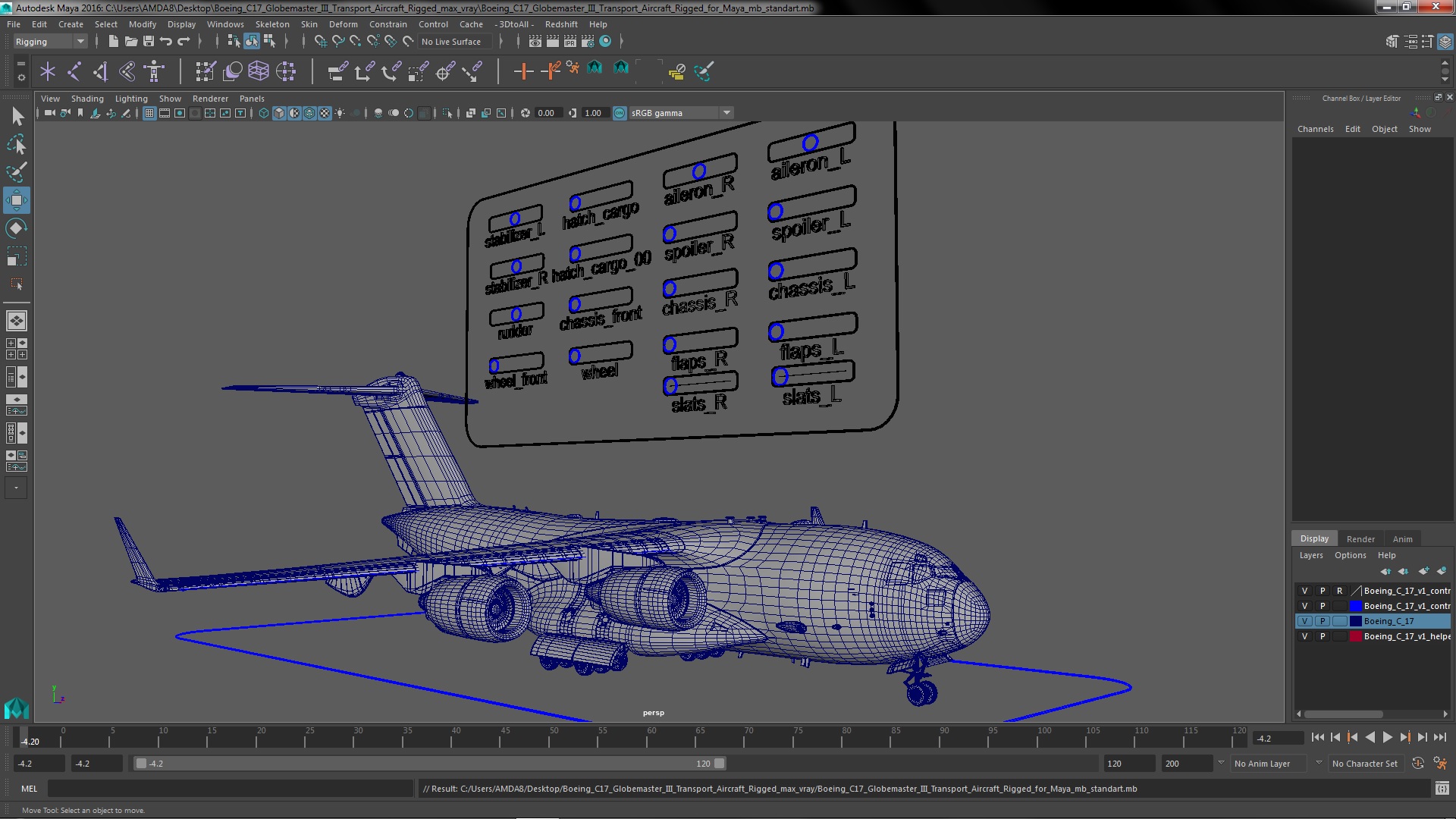 3D Boeing C17 Globemaster III Transport Aircraft Rigged for Maya
