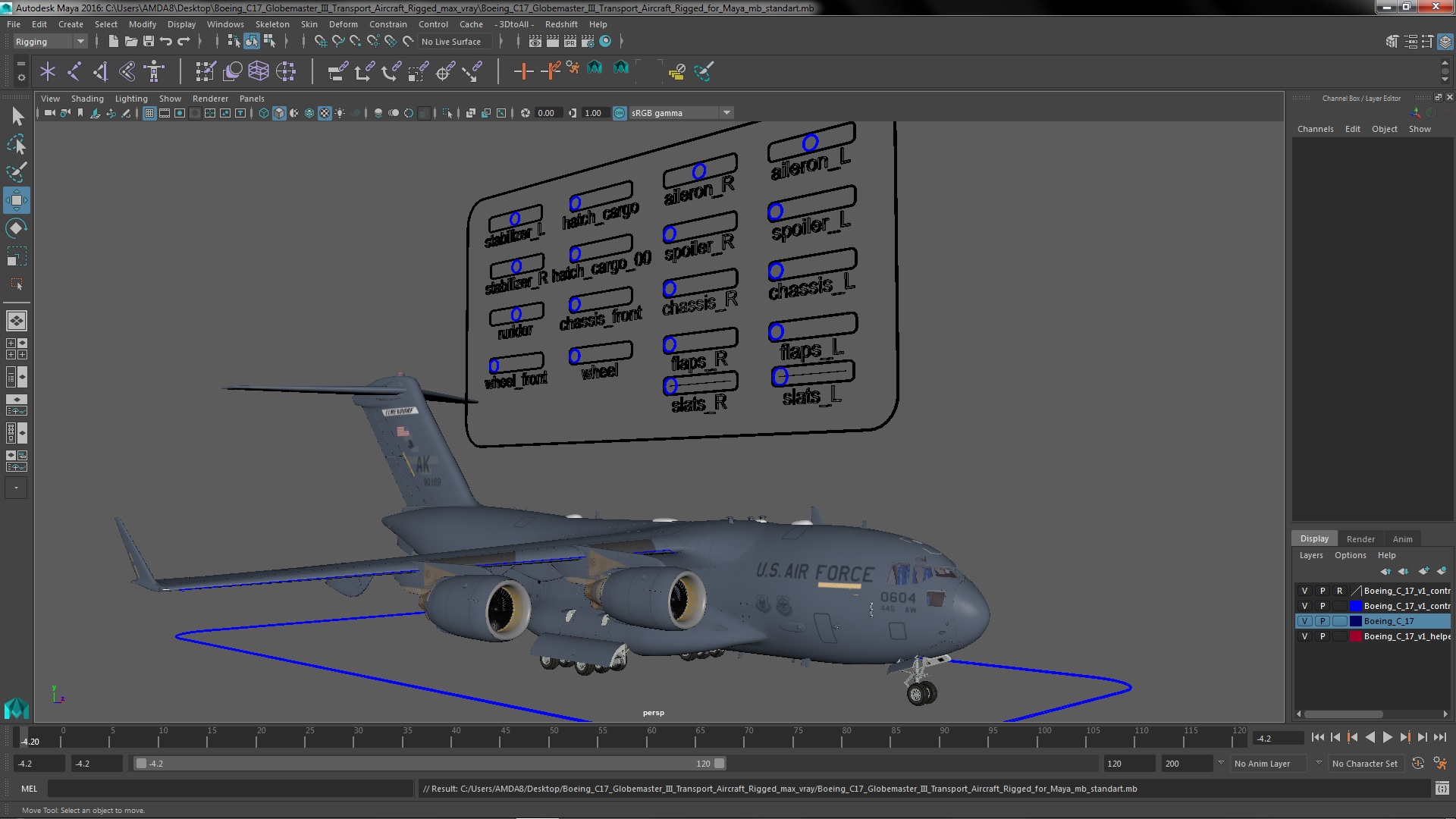3D Boeing C17 Globemaster III Transport Aircraft Rigged for Maya