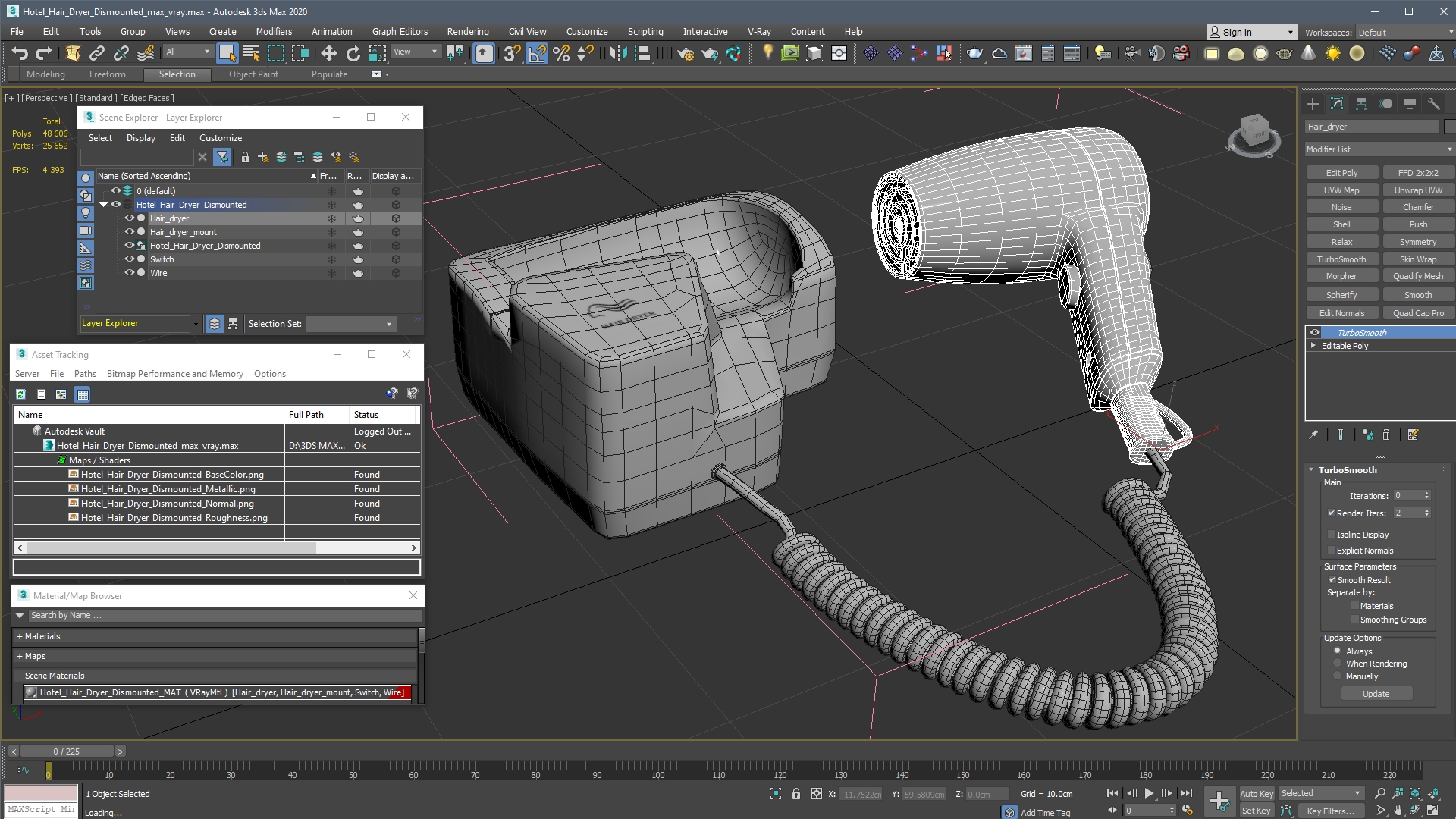 Hotel Hair Dryer Dismounted 3D