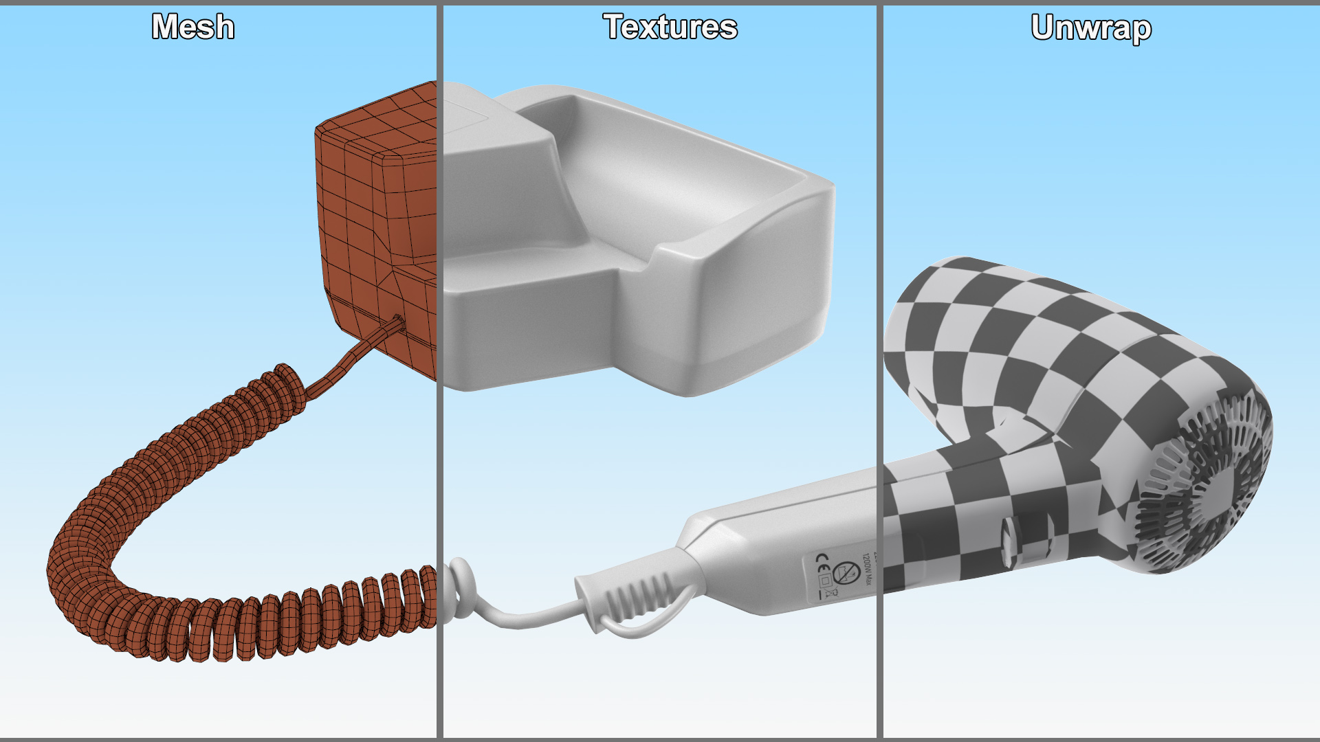 Hotel Hair Dryer Dismounted 3D