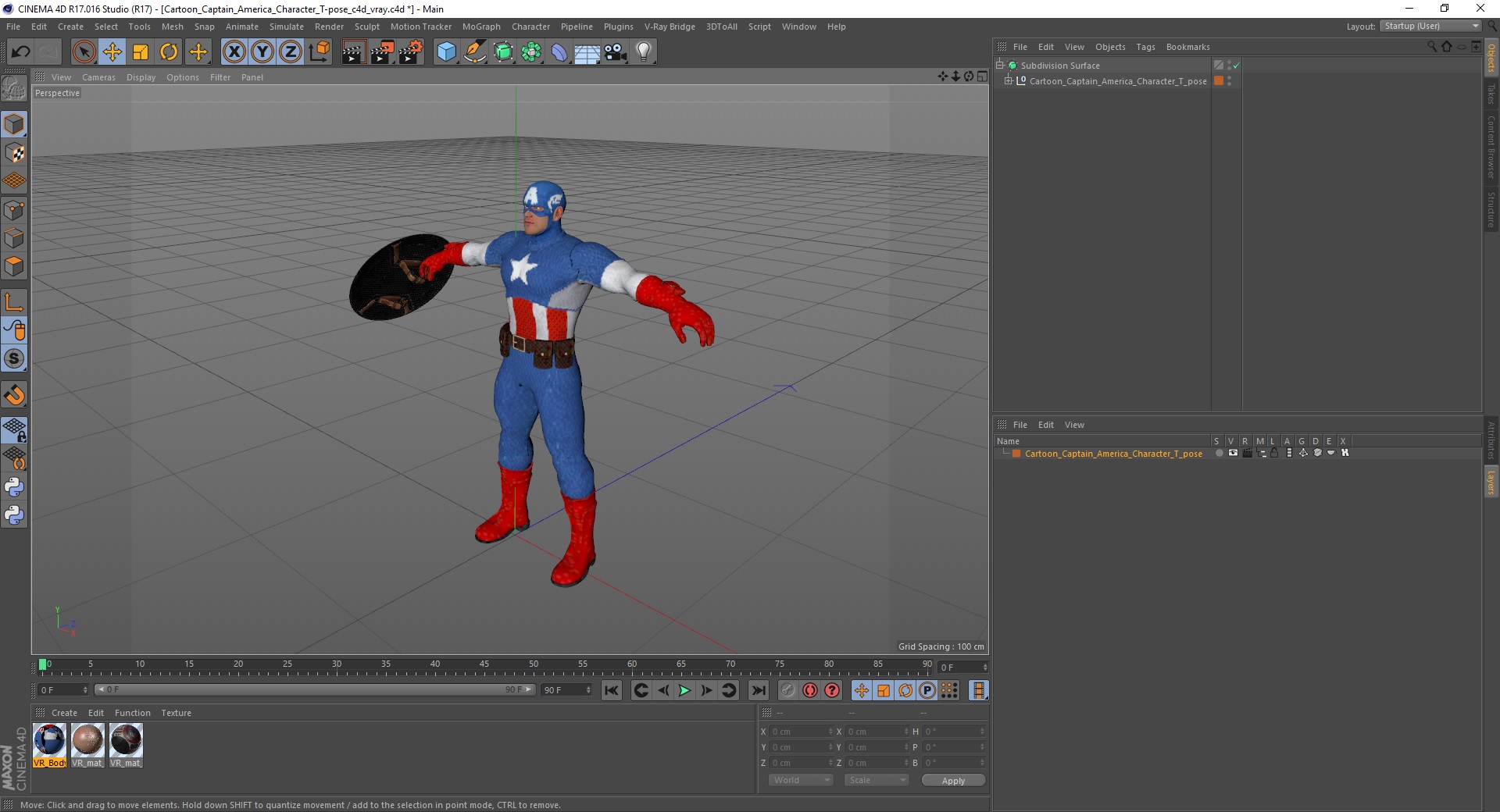 3D model Cartoon Captain America Character T-pose