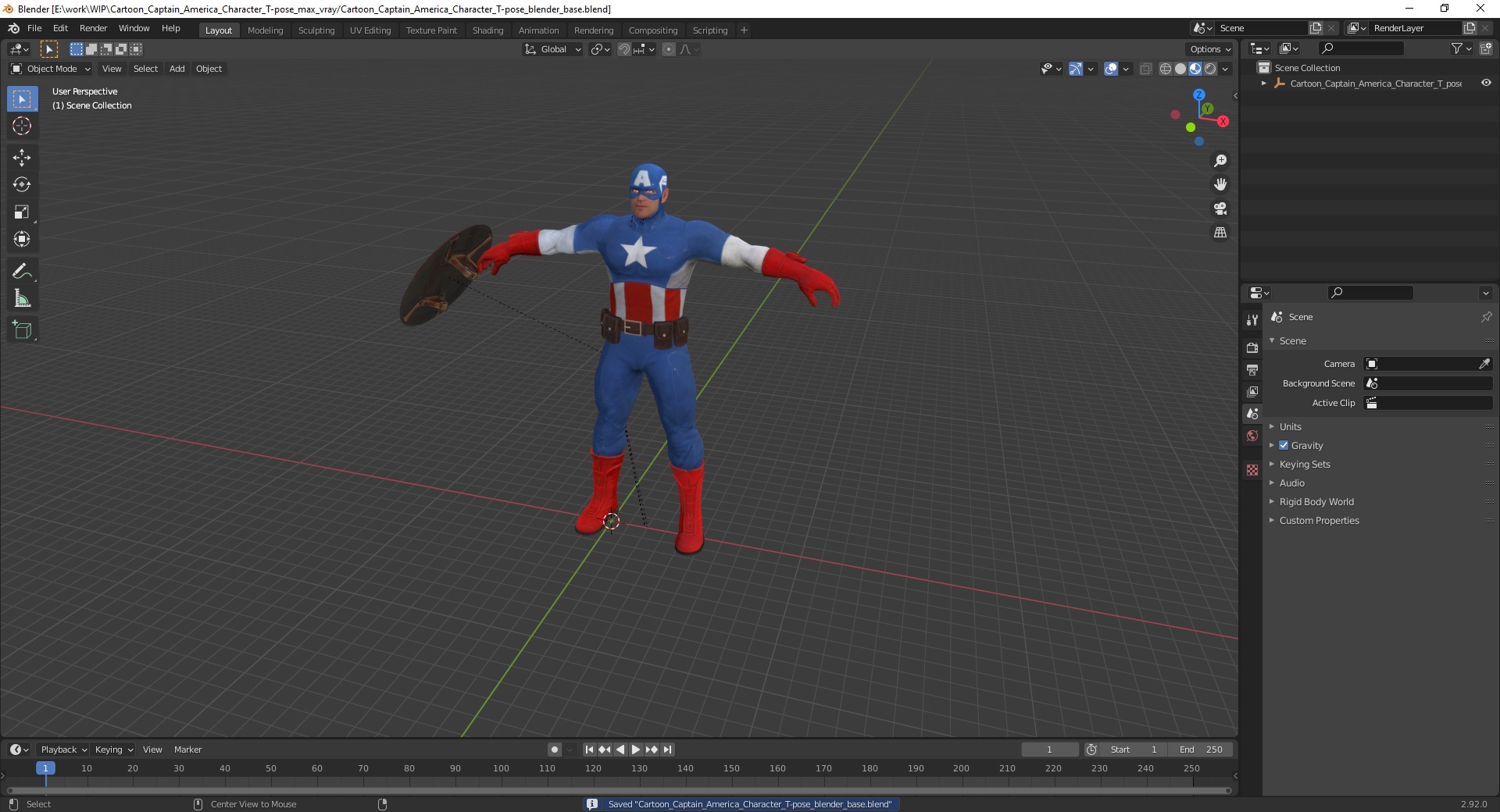 3D model Cartoon Captain America Character T-pose