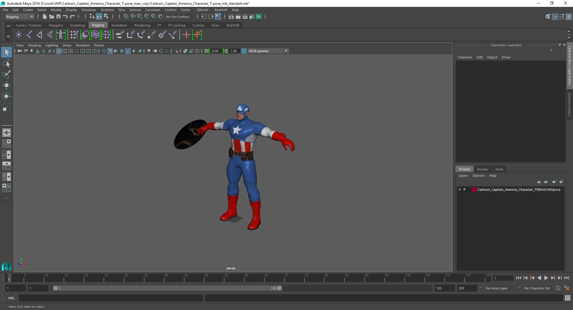 3D model Cartoon Captain America Character T-pose