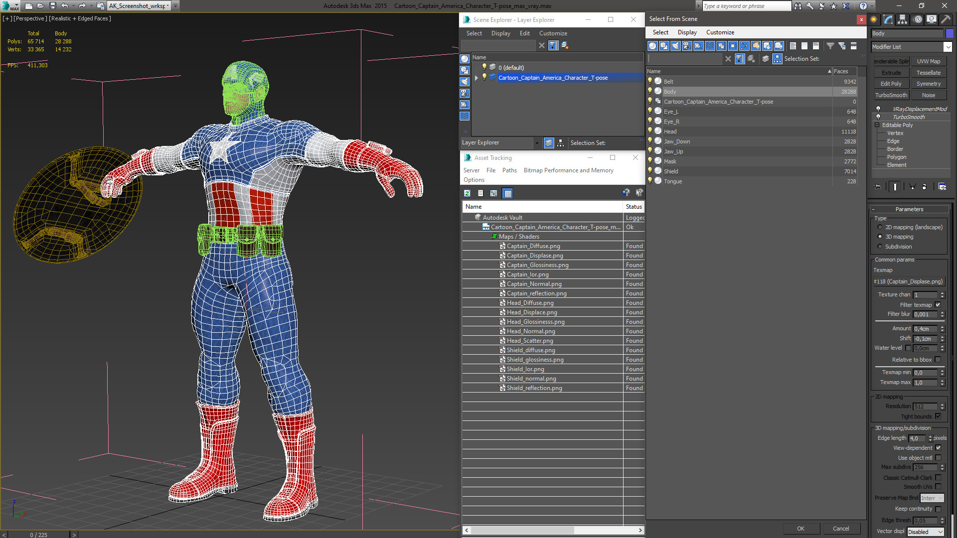 3D model Cartoon Captain America Character T-pose