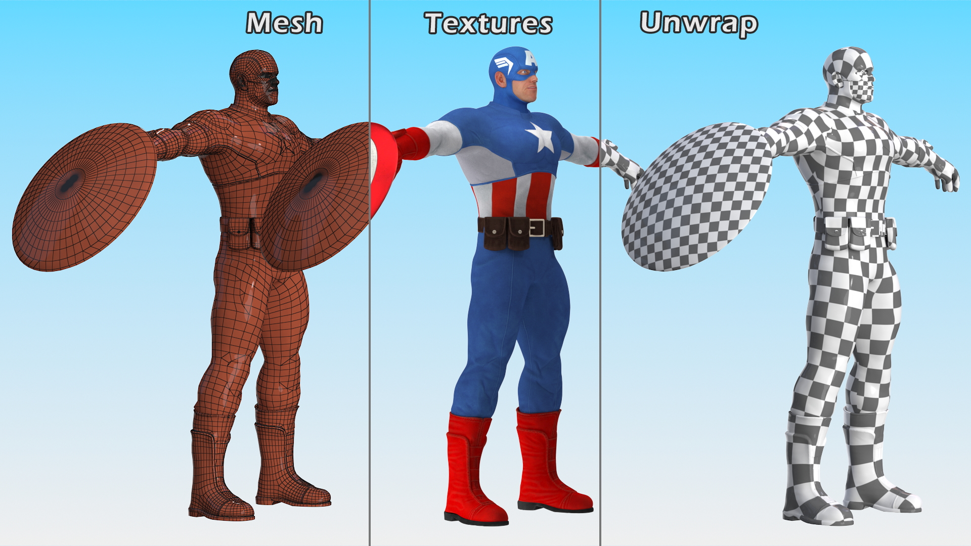 3D model Cartoon Captain America Character T-pose