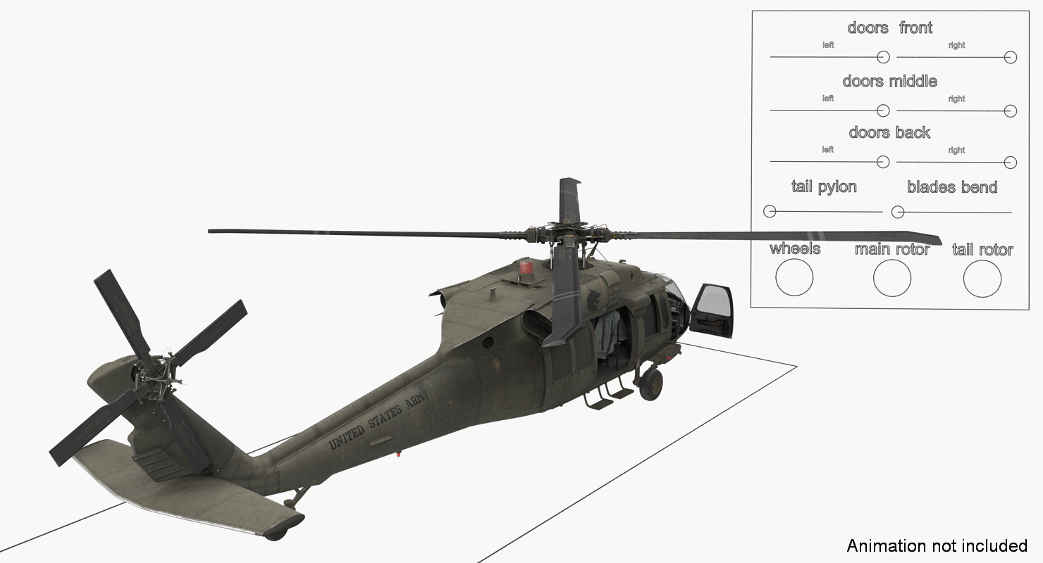3D Sikorsky UH 60 Black Hawk US Military Utility Helicopter Rigged model