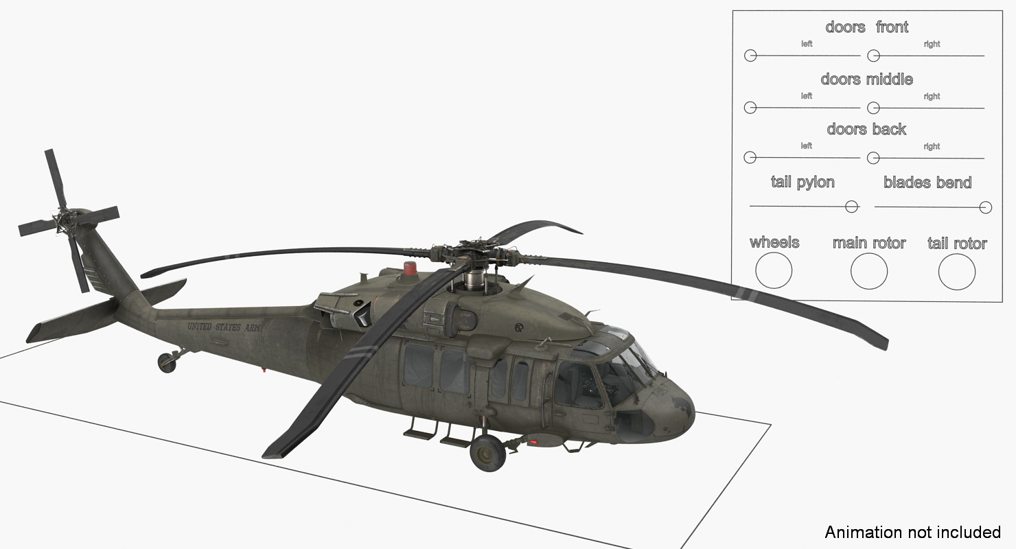 3D Sikorsky UH 60 Black Hawk US Military Utility Helicopter Rigged model
