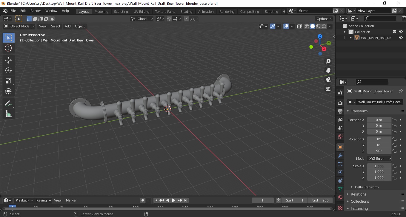 Wall Mount Rail Draft Beer Tower 3D