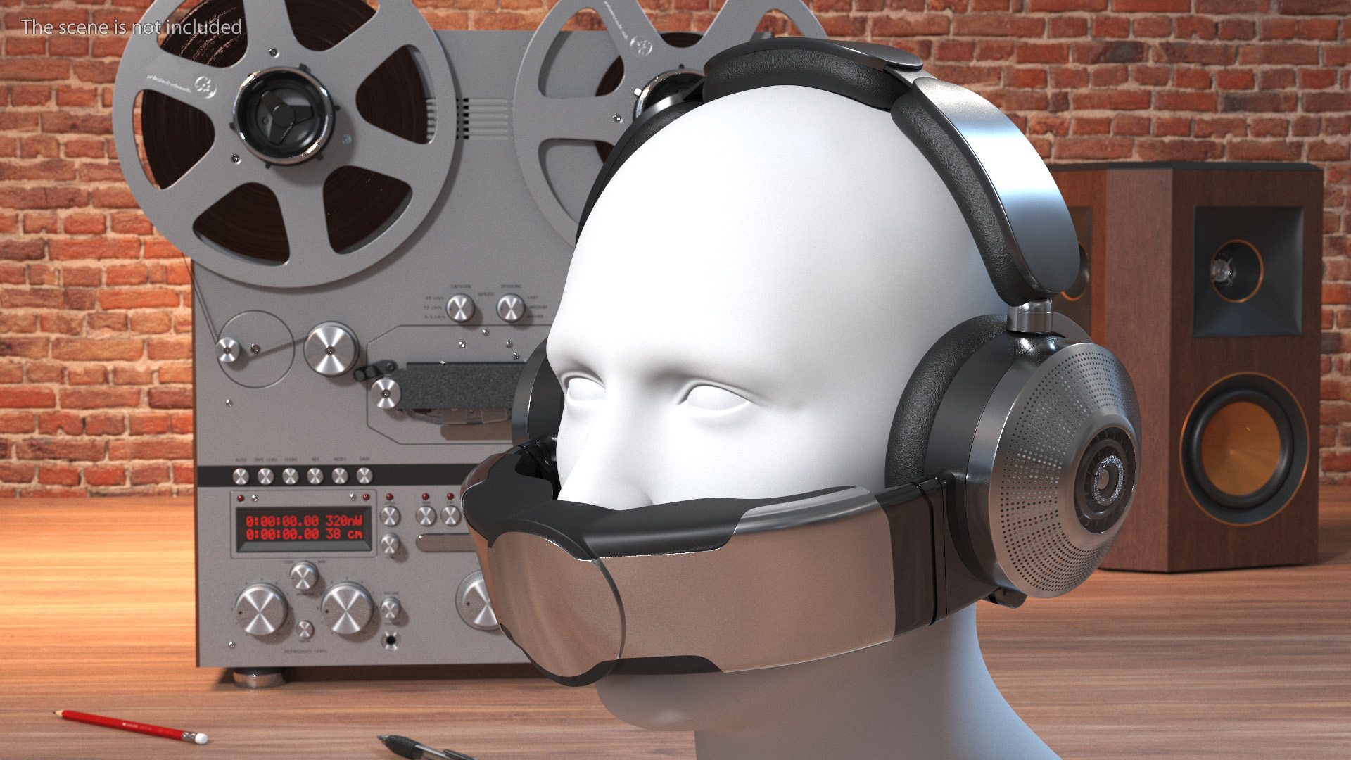 3D model Mannequin Head with Black Air Purifying Headphones