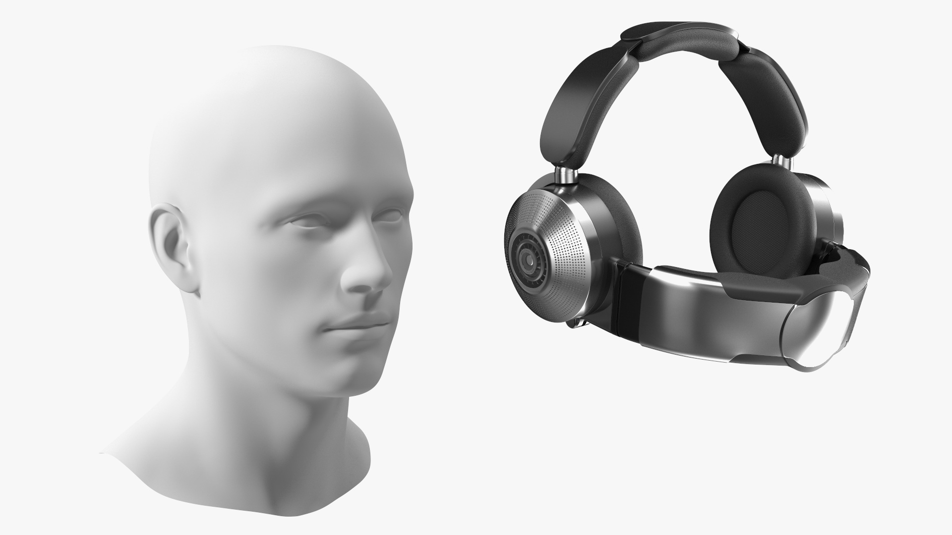3D model Mannequin Head with Black Air Purifying Headphones