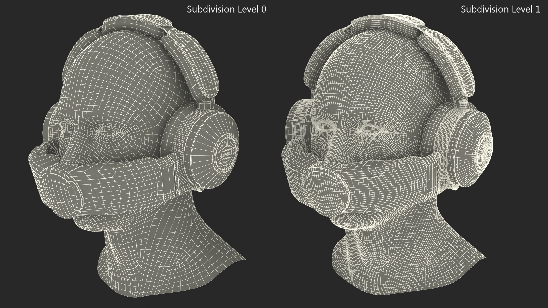 3D model Mannequin Head with Black Air Purifying Headphones