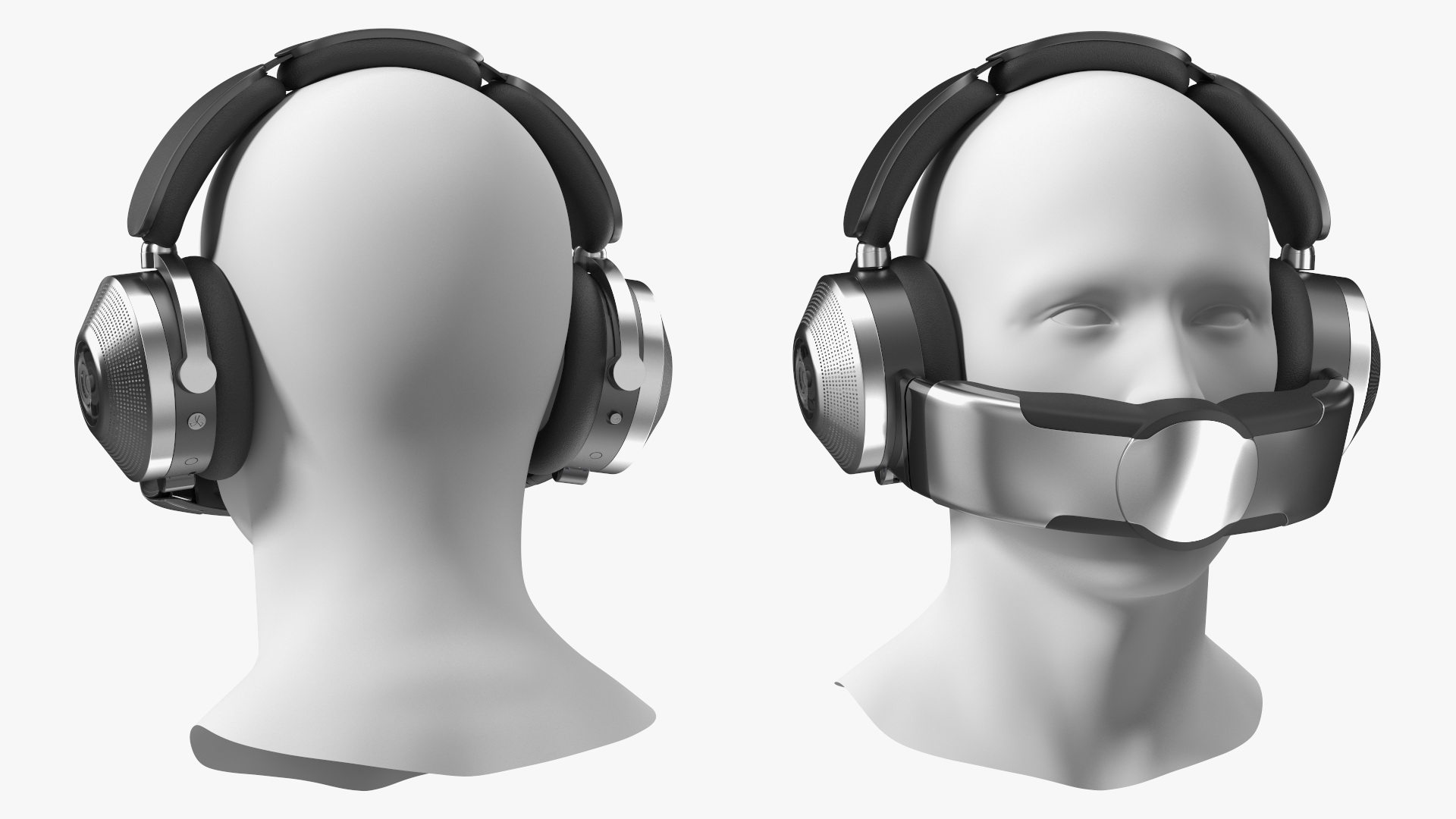 3D model Mannequin Head with Black Air Purifying Headphones