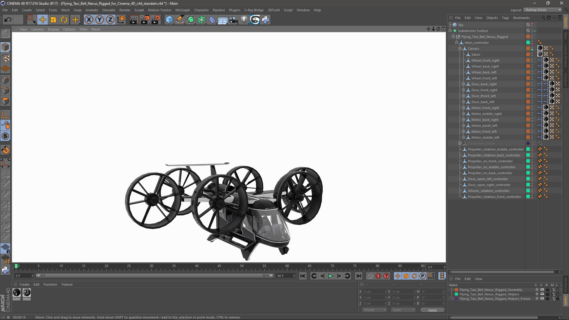 3D Flying Taxi Bell Nexus Rigged for Cinema 4D model