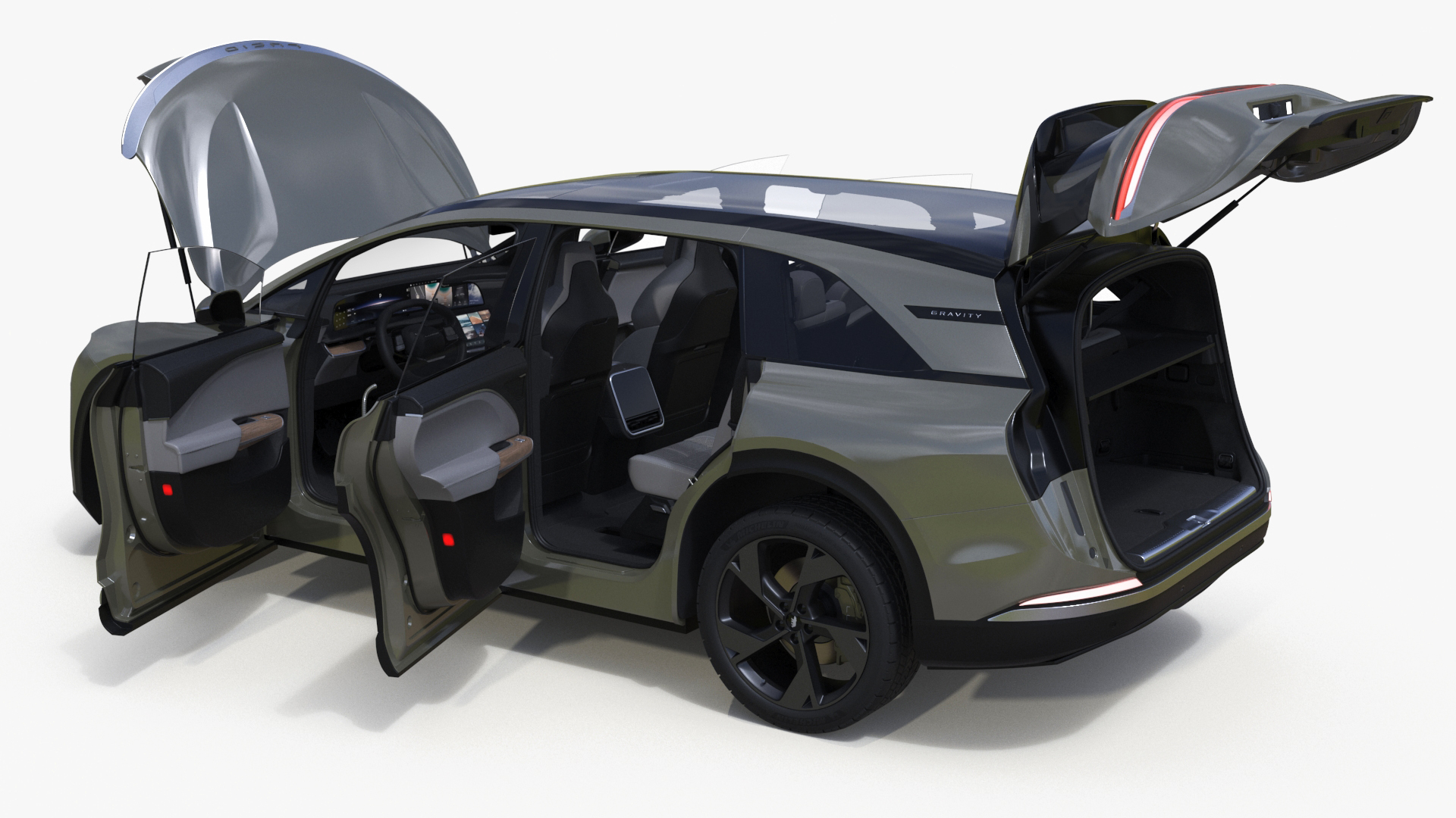 3D model Lucid Gravity 2024 Electric SUV Olive Color Rigged