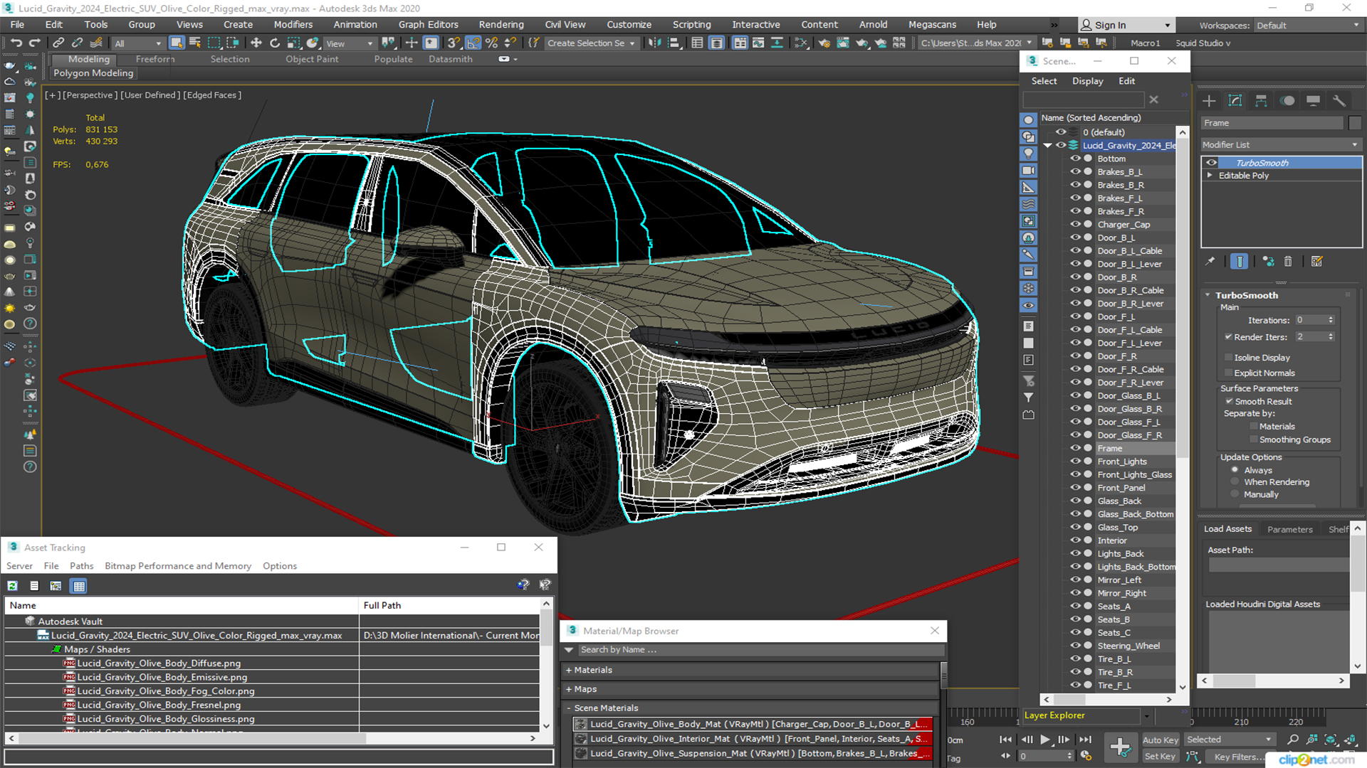 3D model Lucid Gravity 2024 Electric SUV Olive Color Rigged