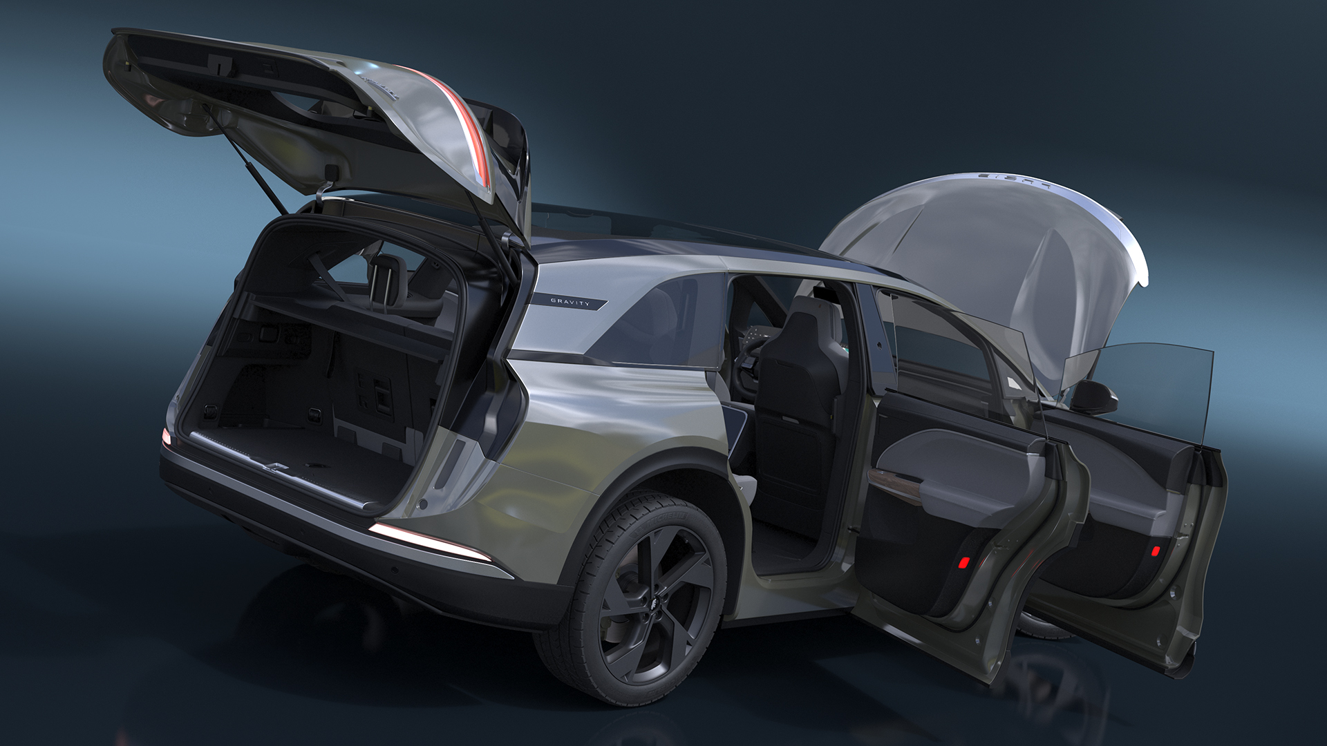 3D model Lucid Gravity 2024 Electric SUV Olive Color Rigged