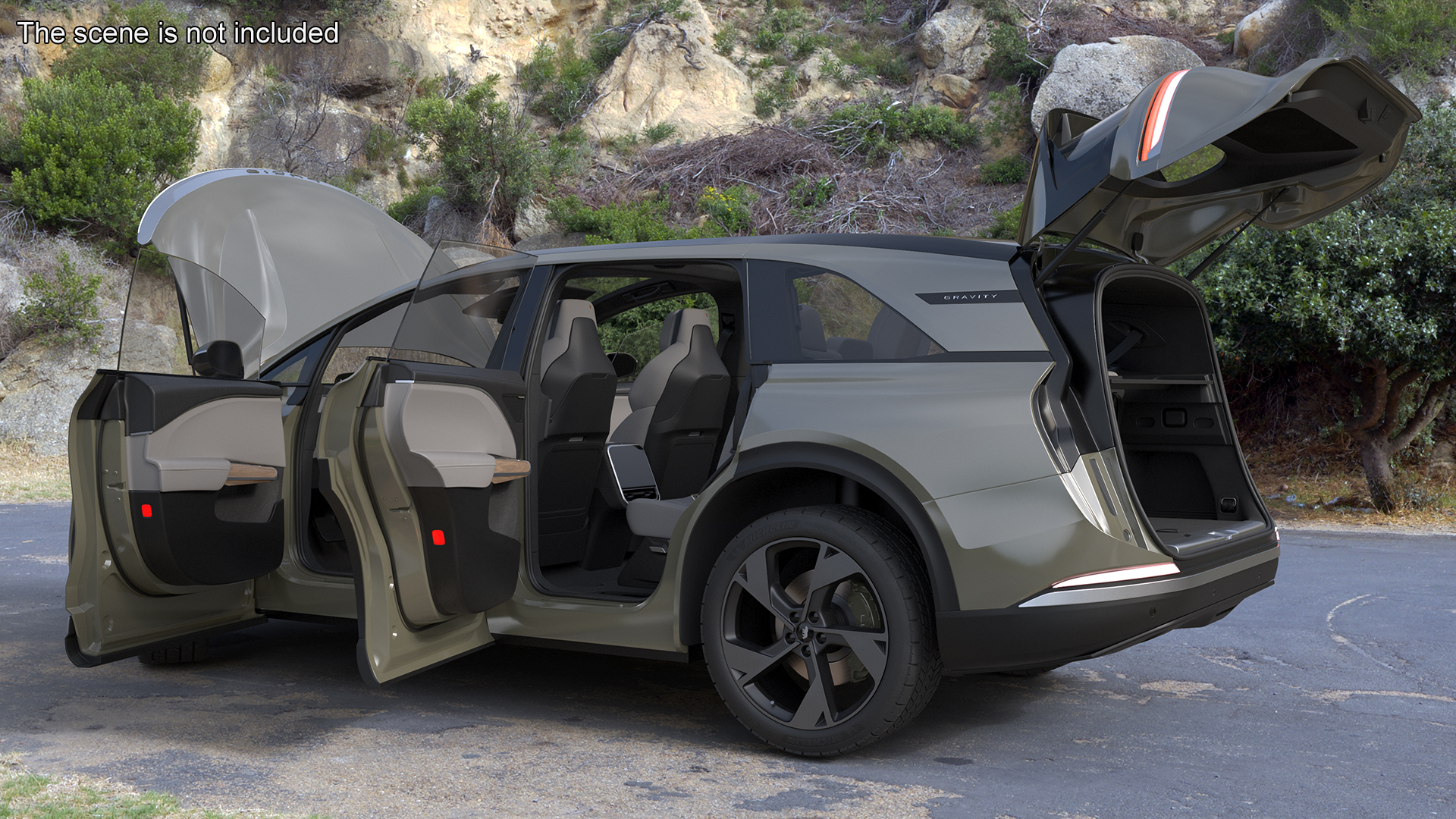 3D model Lucid Gravity 2024 Electric SUV Olive Color Rigged