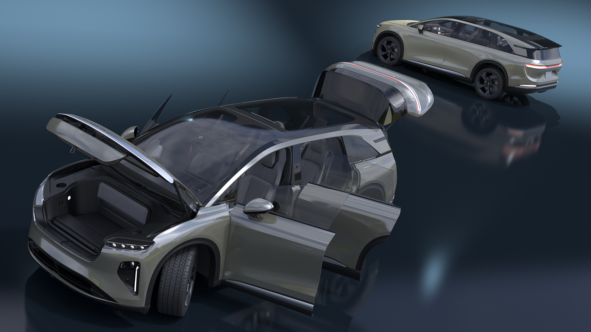3D model Lucid Gravity 2024 Electric SUV Olive Color Rigged
