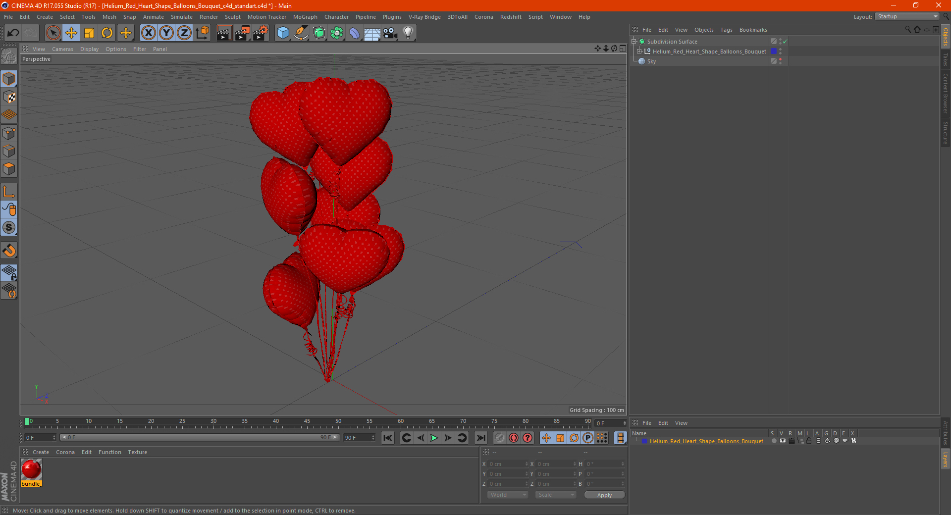 Helium Red Heart Shape Balloons Bouquet 3D model