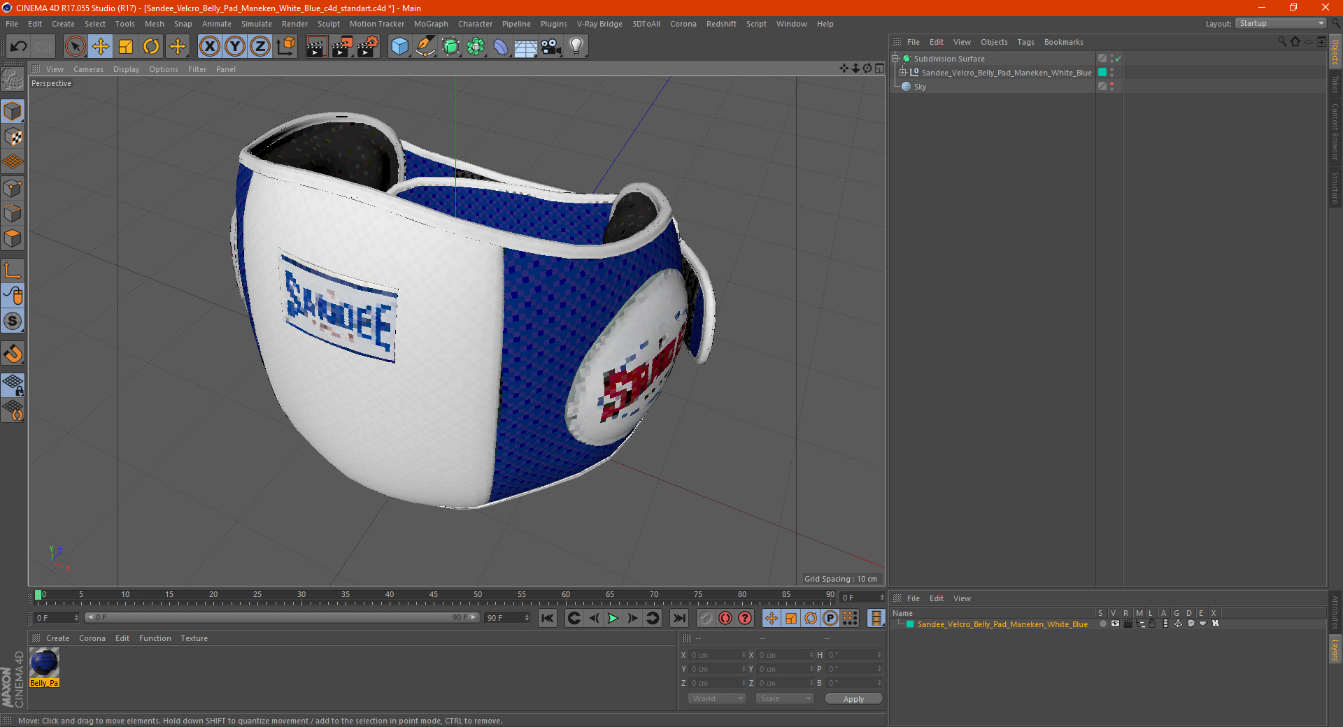 Sandee Velcro Belly Pad Maneken White Blue 3D