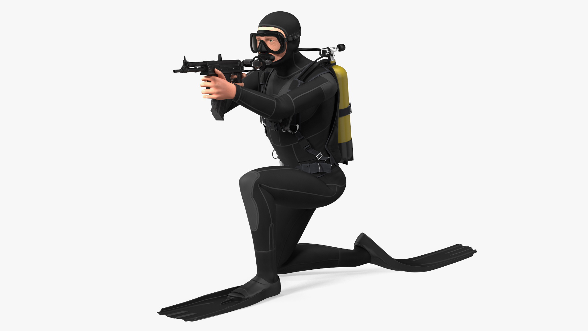Combat Swimmer with Underwater Rifle APS Rigged 3D