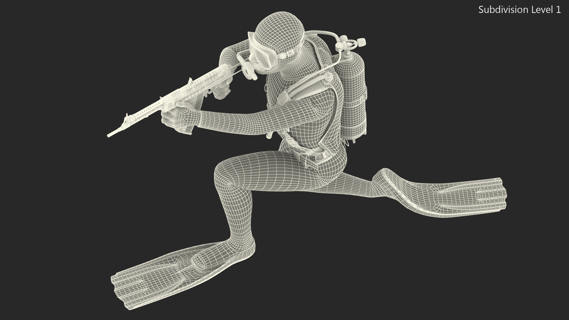 Combat Swimmer with Underwater Rifle APS Rigged 3D
