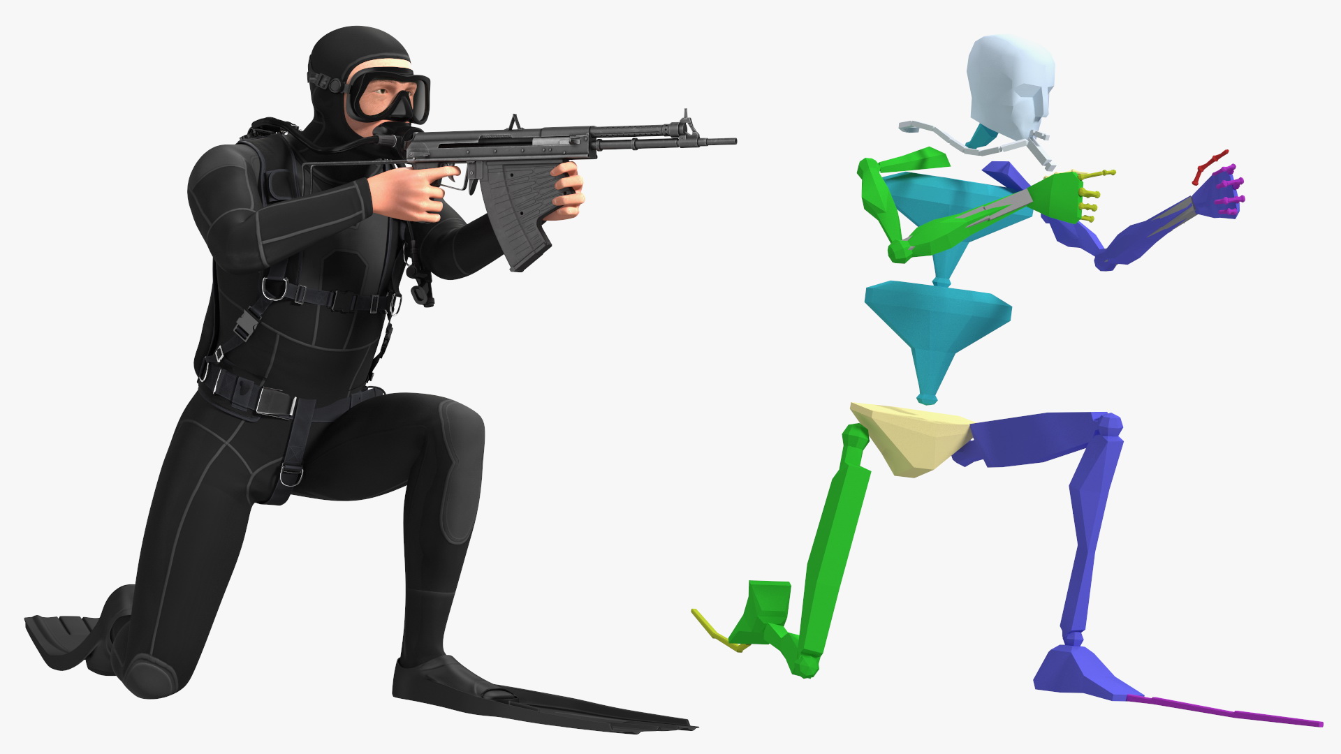Combat Swimmer with Underwater Rifle APS Rigged 3D