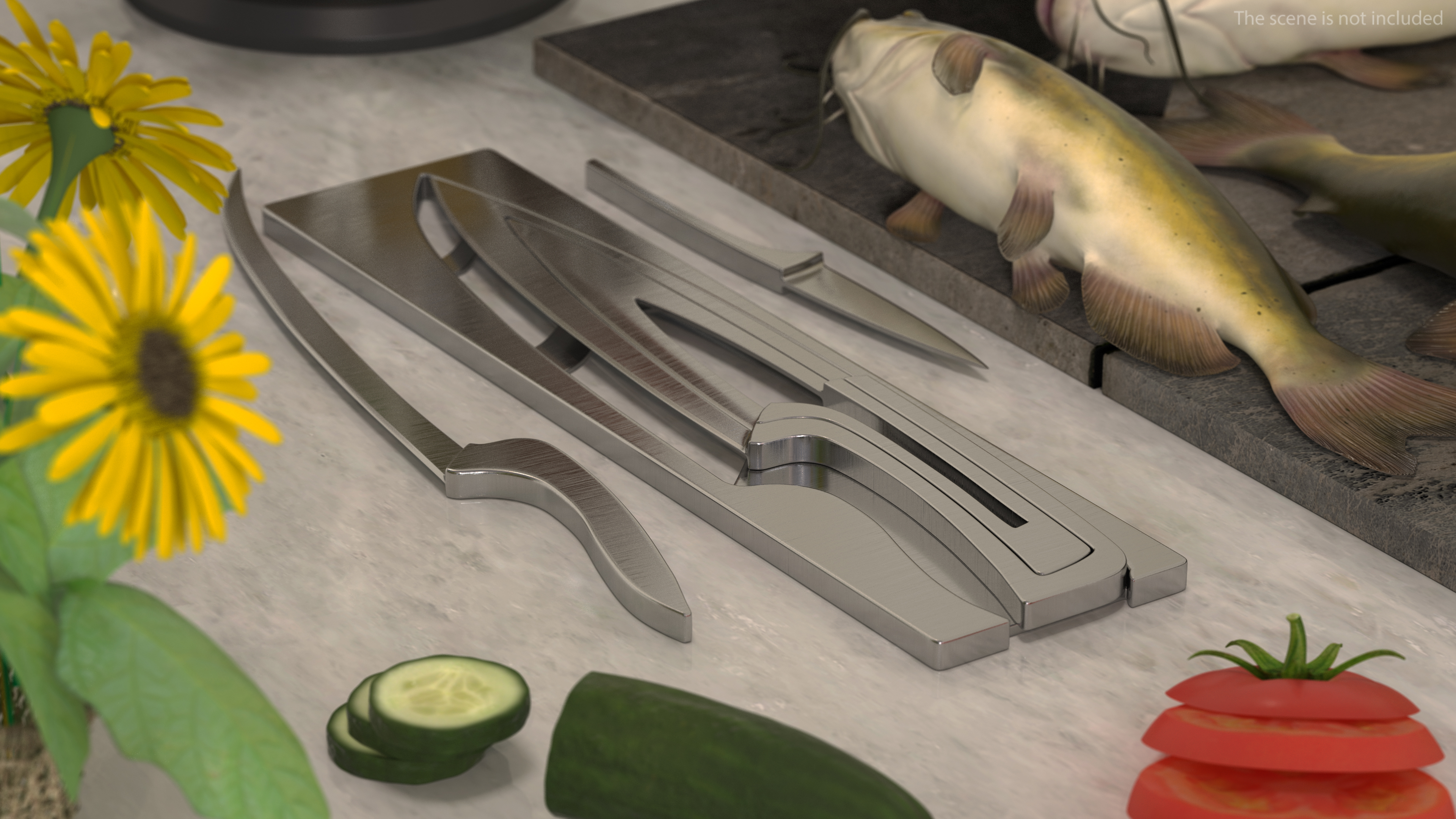 3D Kitchen Knife Set Stainless Steel model