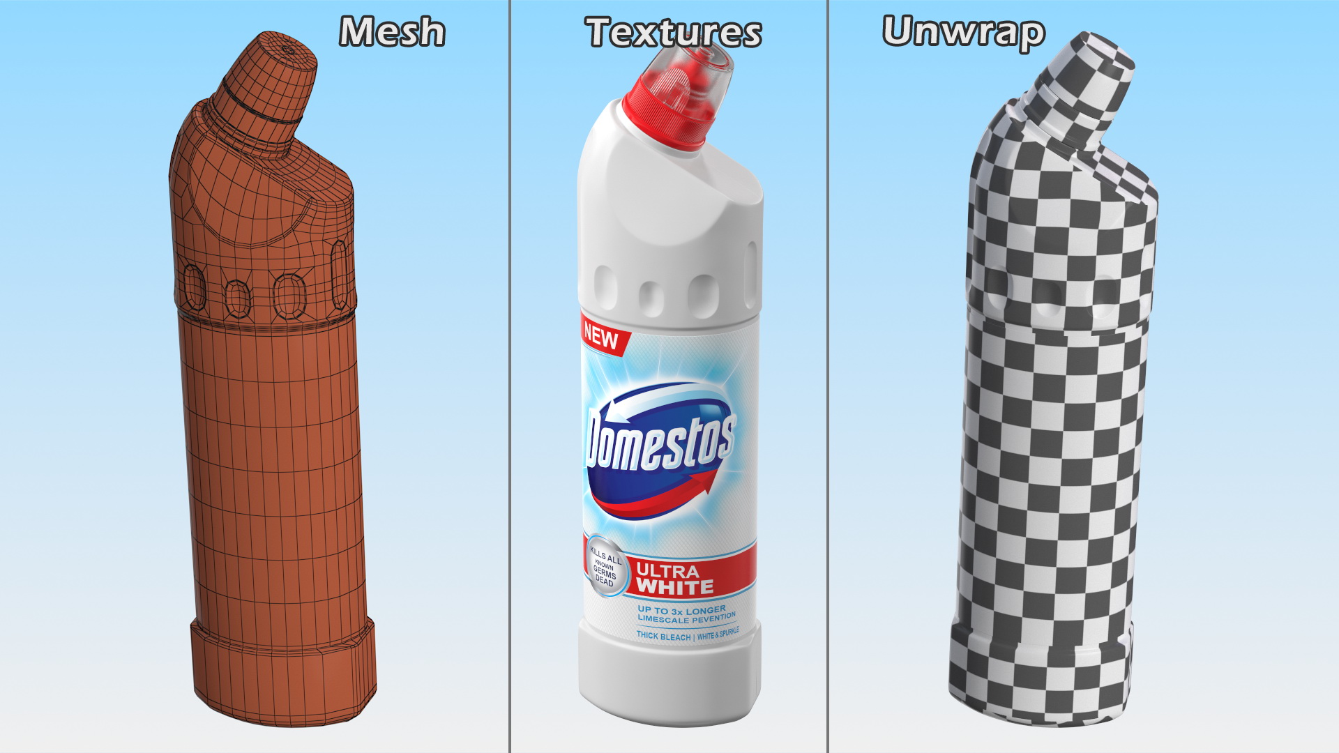 Domestos Toilet Cleaner Bleach Ultra White 3D