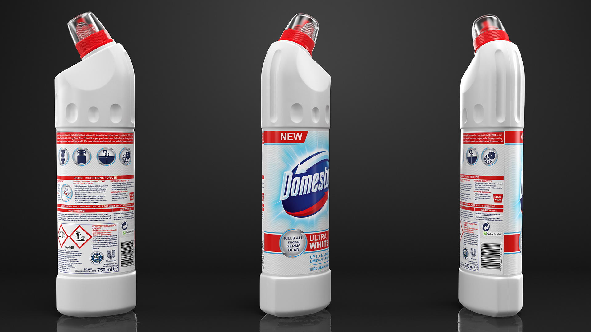 Domestos Toilet Cleaner Bleach Ultra White 3D